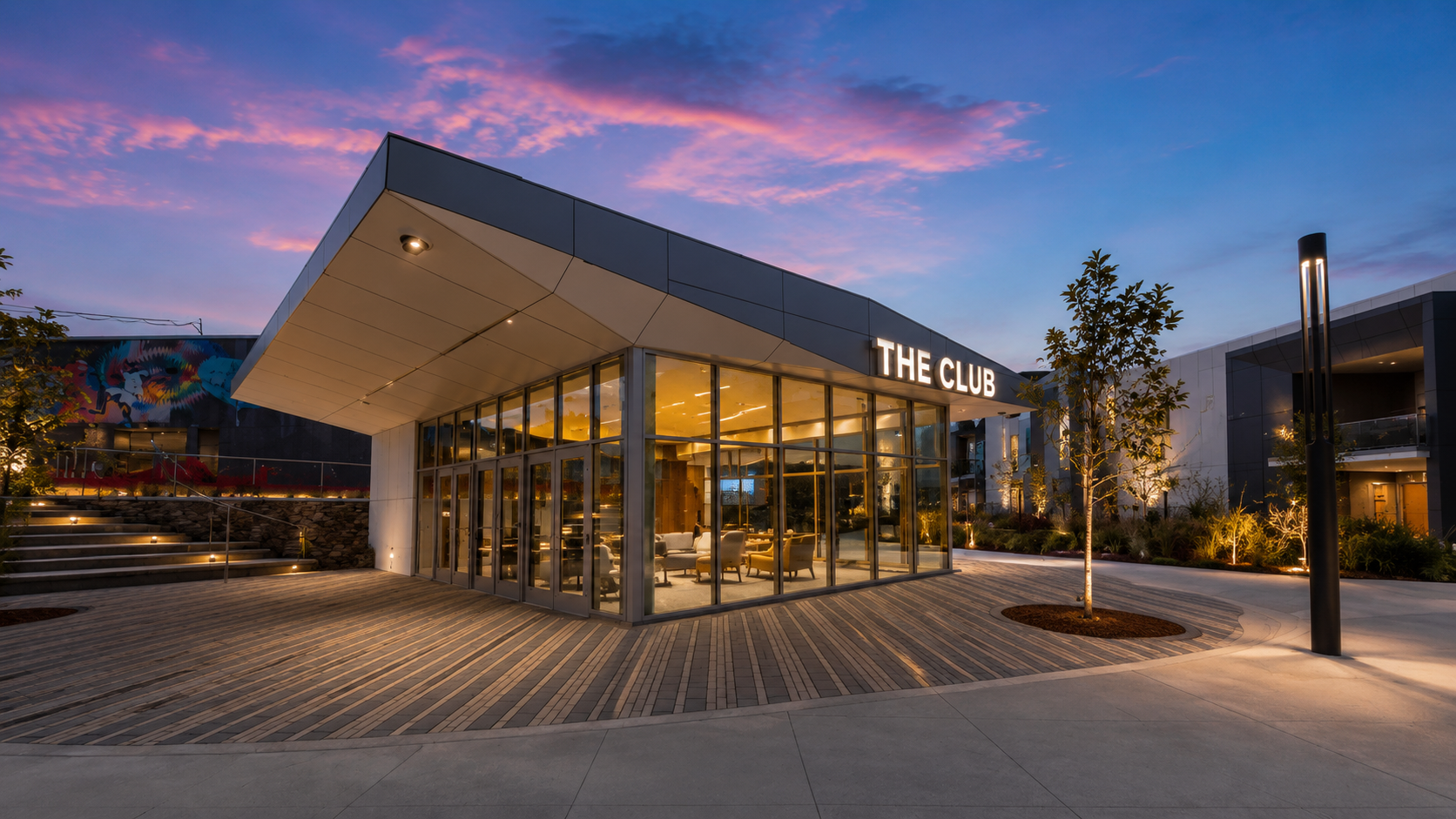The Club at San Diego High School at twilight